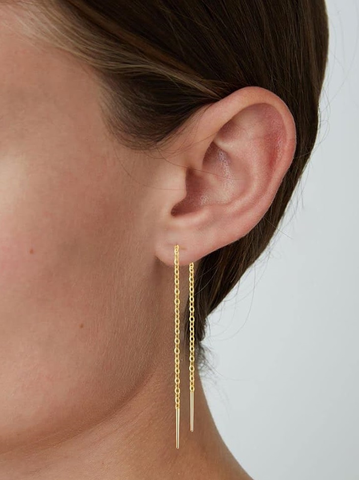 گوشواره بلند و دراز طلایی با حلقه های ریز