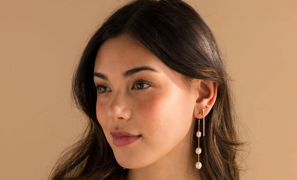 گوشواره اویز با 3 توپ دایره ای