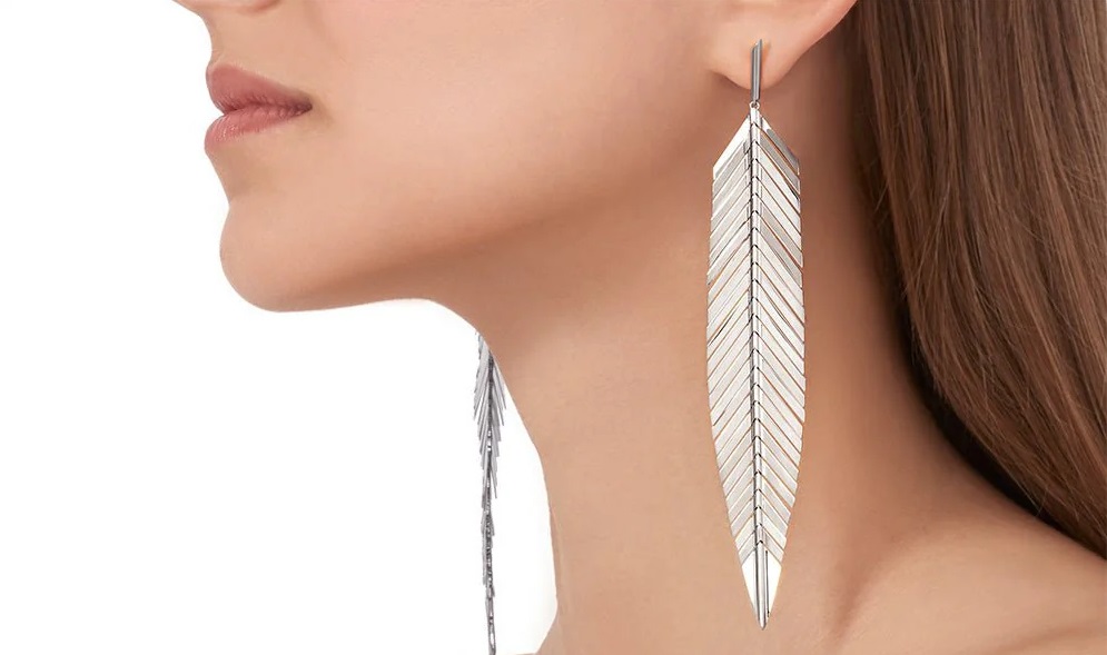 گوشواره بلند نقره ای طرح برگ درخت