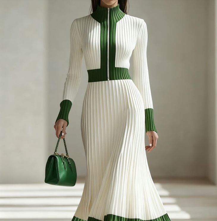 بافت بلند زنانه سفید و سبز