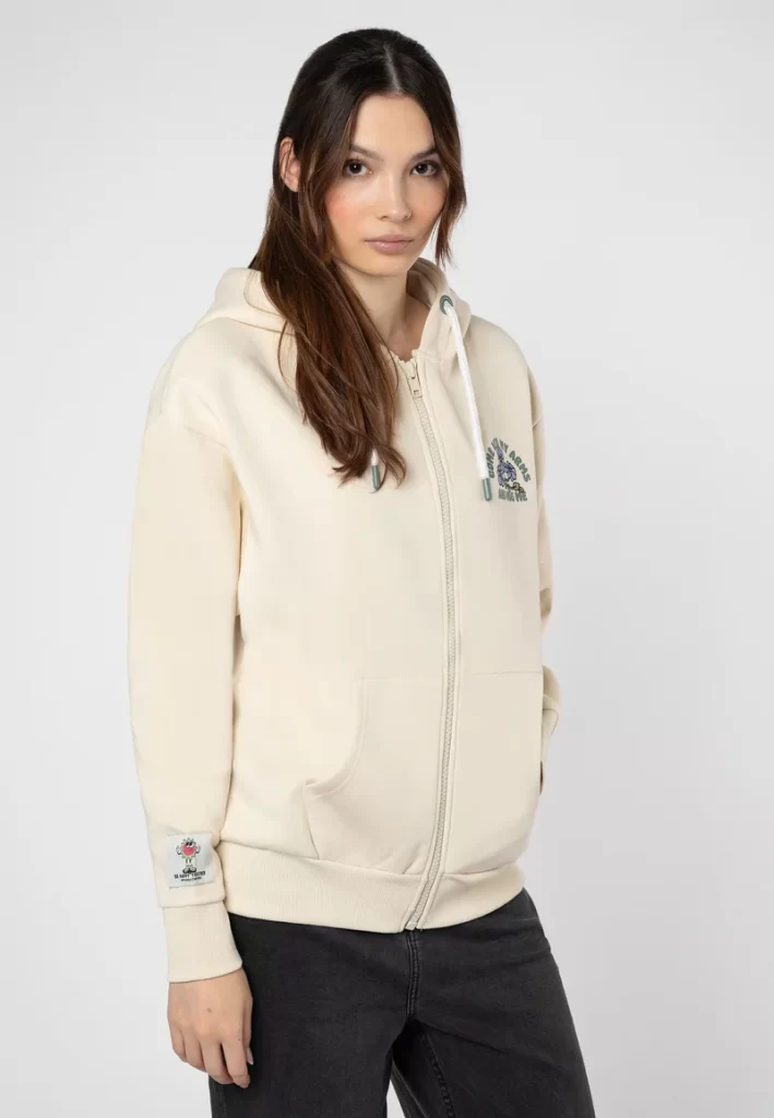 سویشرت زیپ‌دار کرمی زنانه