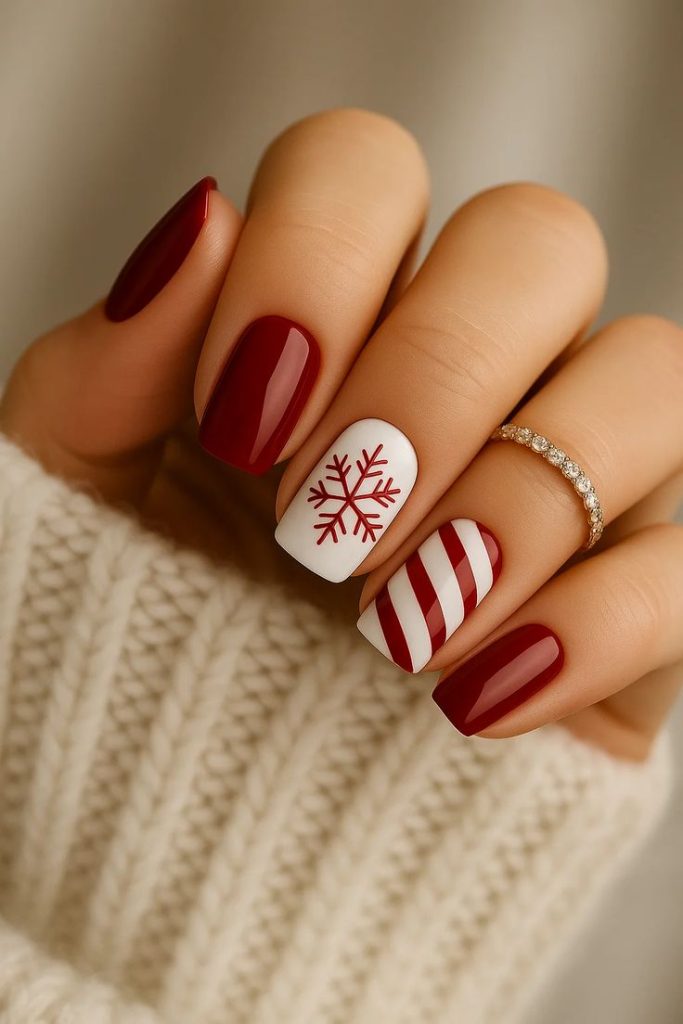 دیزاین ناخن کوتاه سفید و قرمز