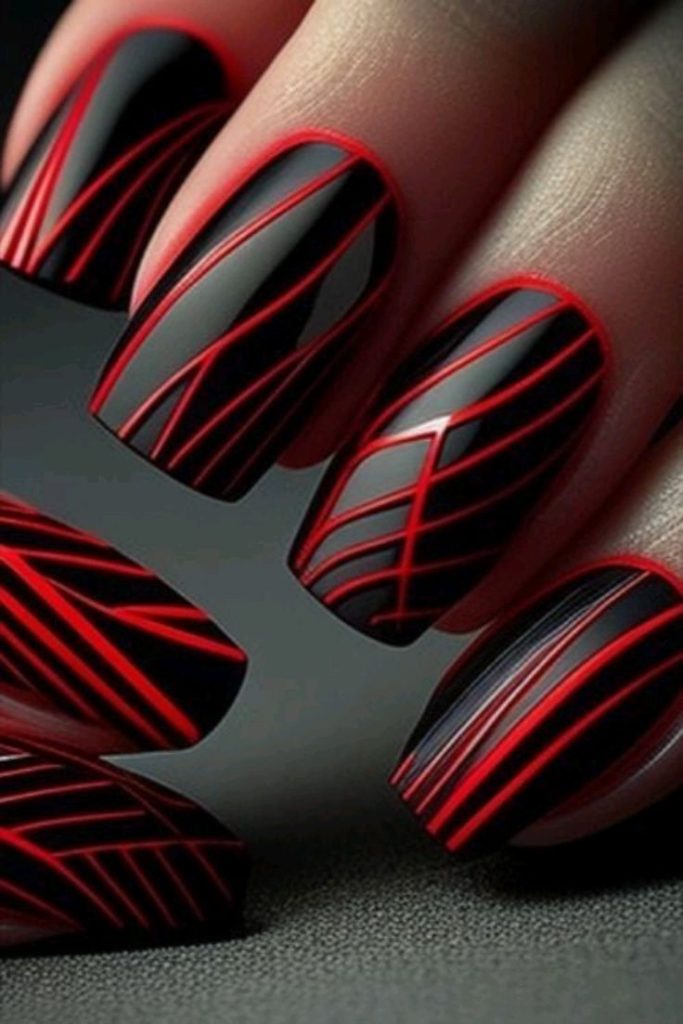 دیزاین ناخن مشکی قرمز