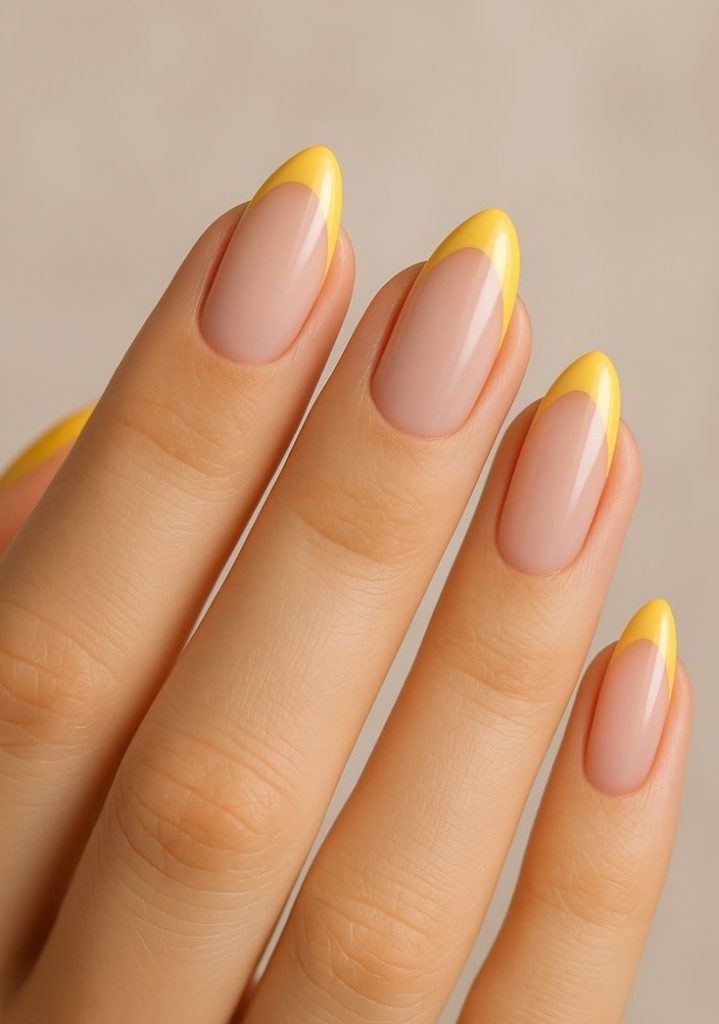 ناخن فرنچ رنگی زرد