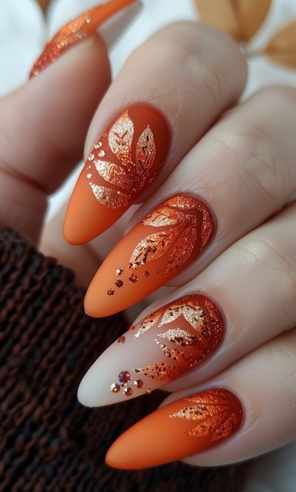 دیزاین فانتزی ناخن نارنجی اکلیلی