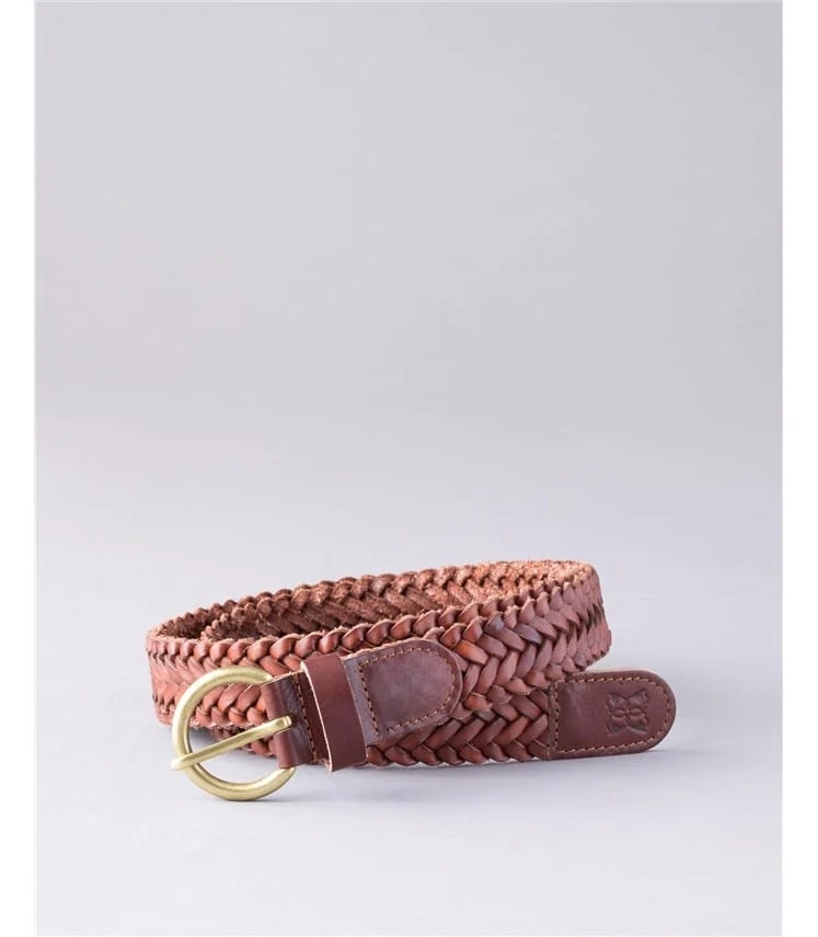 کمربند چرم حصیری قهوه ای روشن