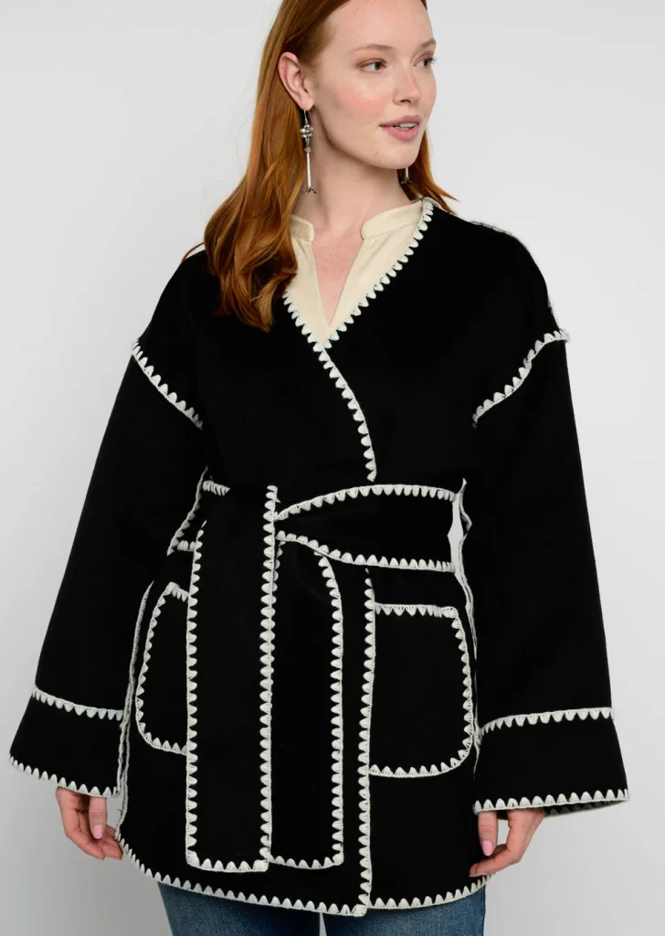 کت بافتی فلانل حاشیه‌دوز زنانه سیاه