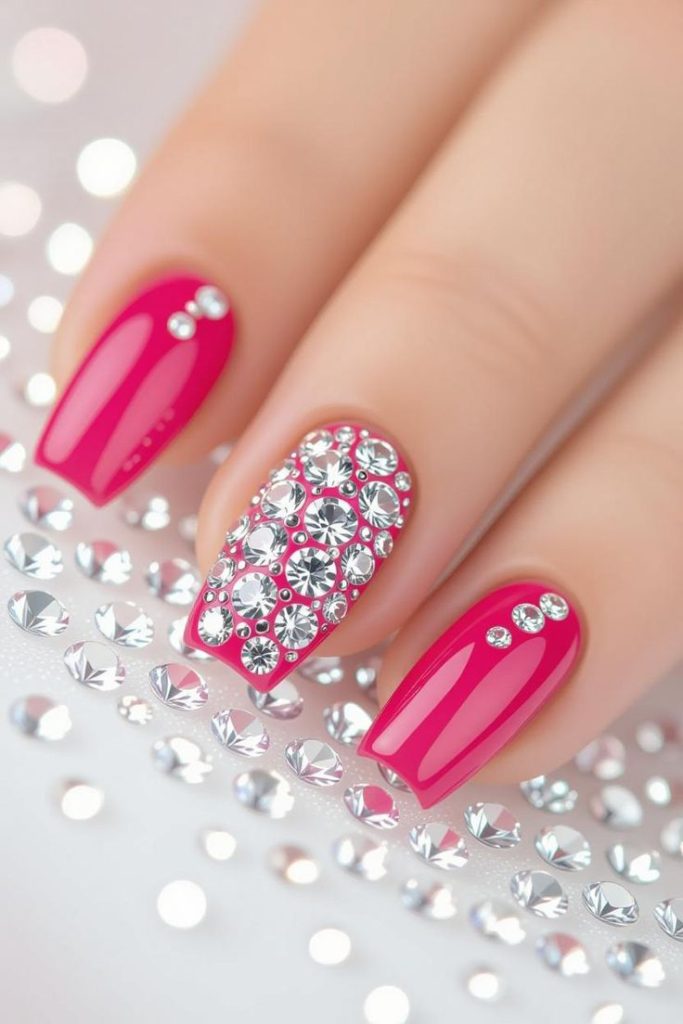 دیزاین نگینی ناخن سرخابی