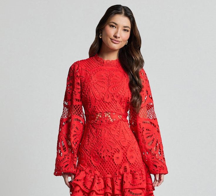 پیراهن مجلسی دخترانه توری قرمز