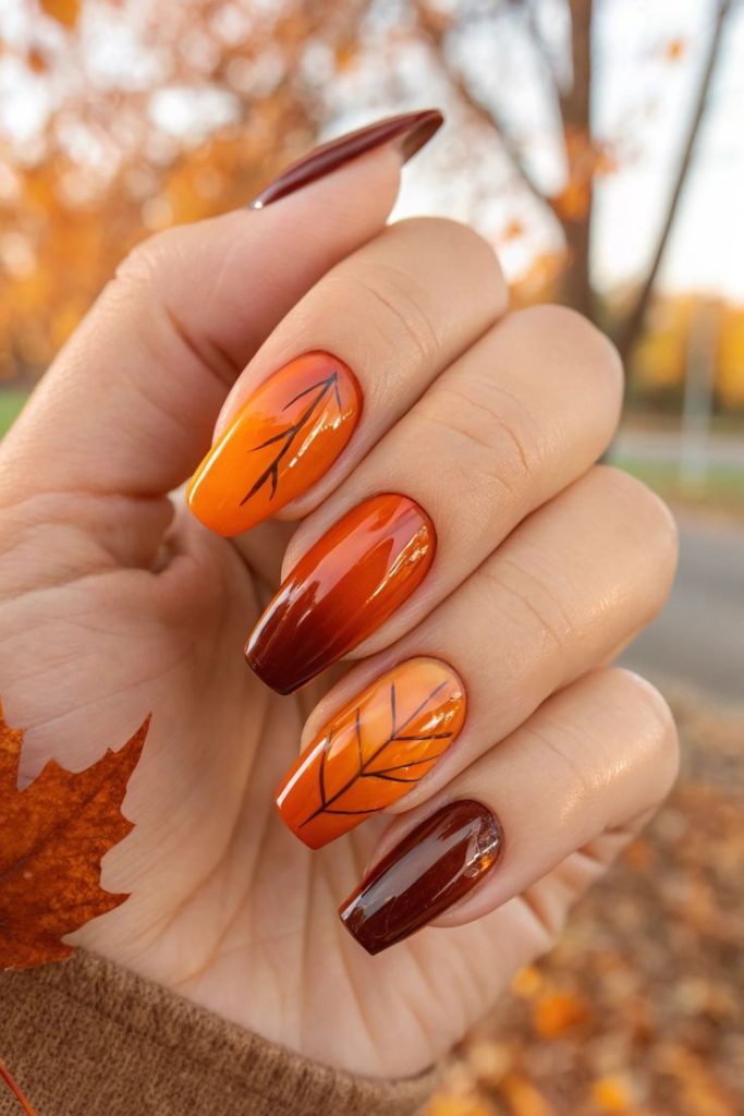 ترکیب رنگ و مدل طرح ناخن پاییزی