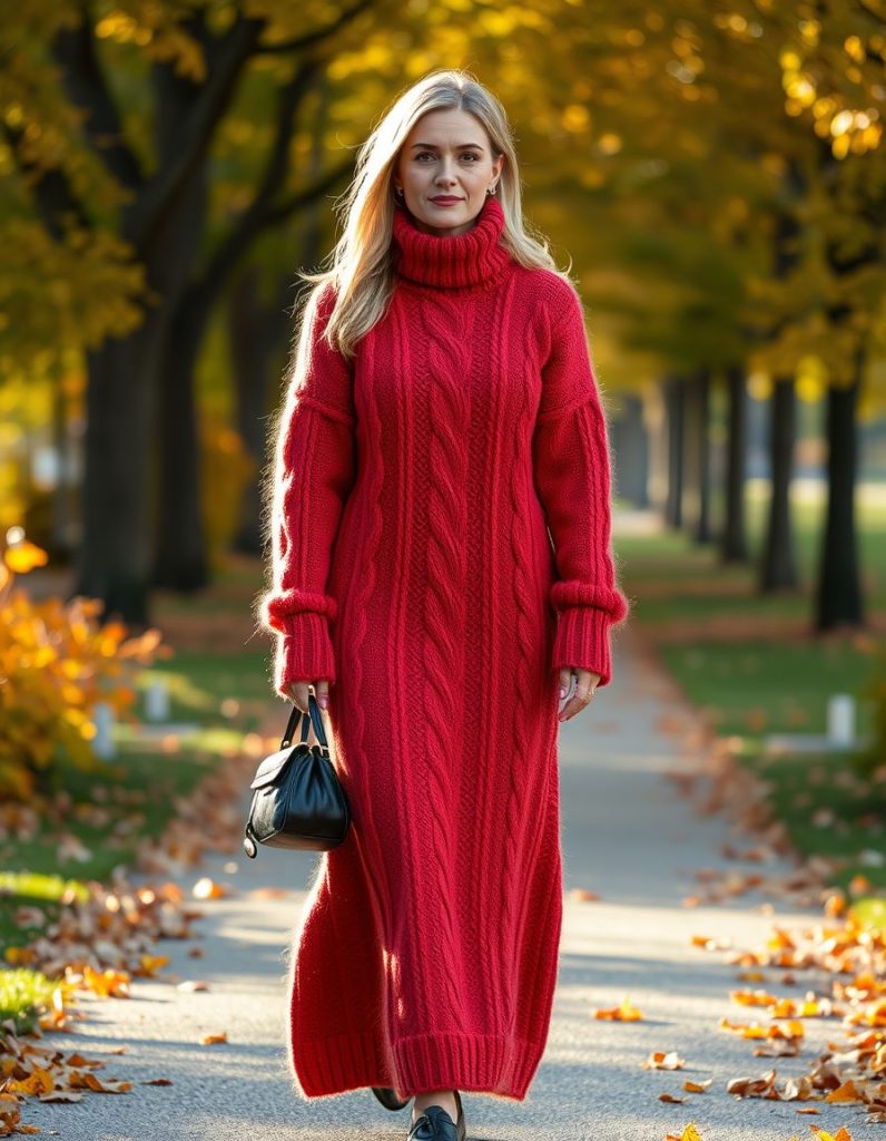 پیراهن بلند بافت زنانه قرمز