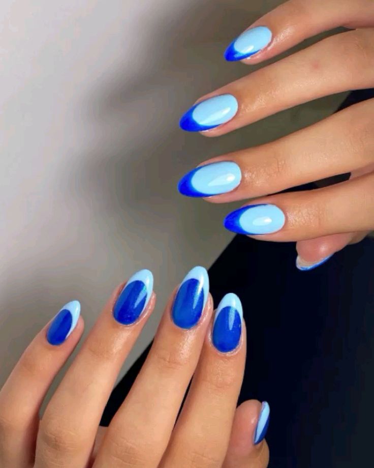 فرنچ ناخن آبی کمرنگ و پر رنگ