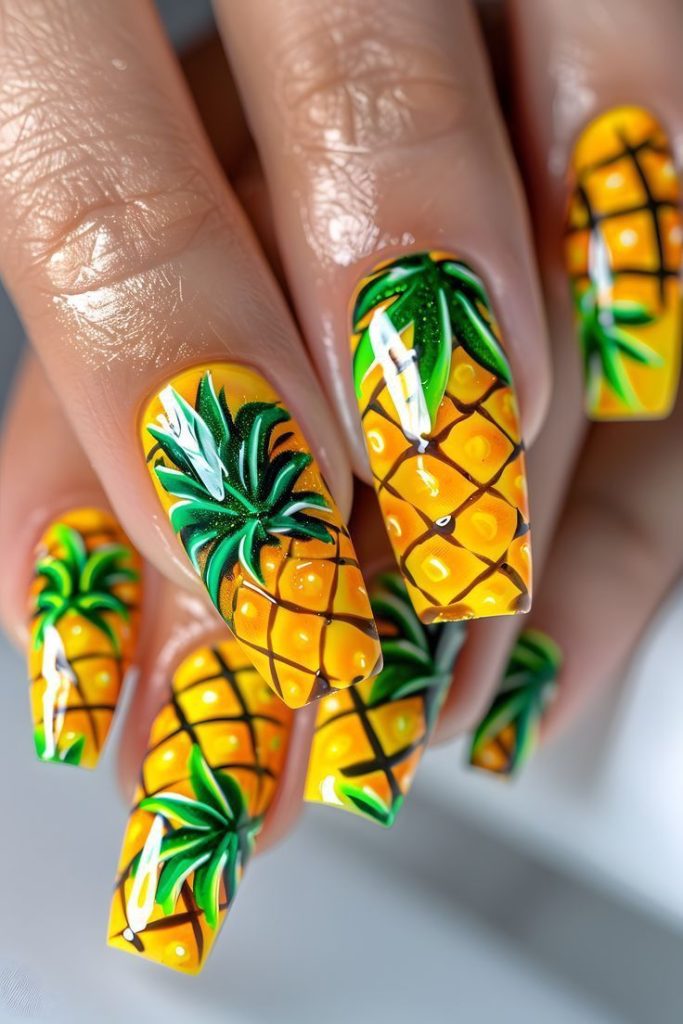 طرح اناناس روی ناخن