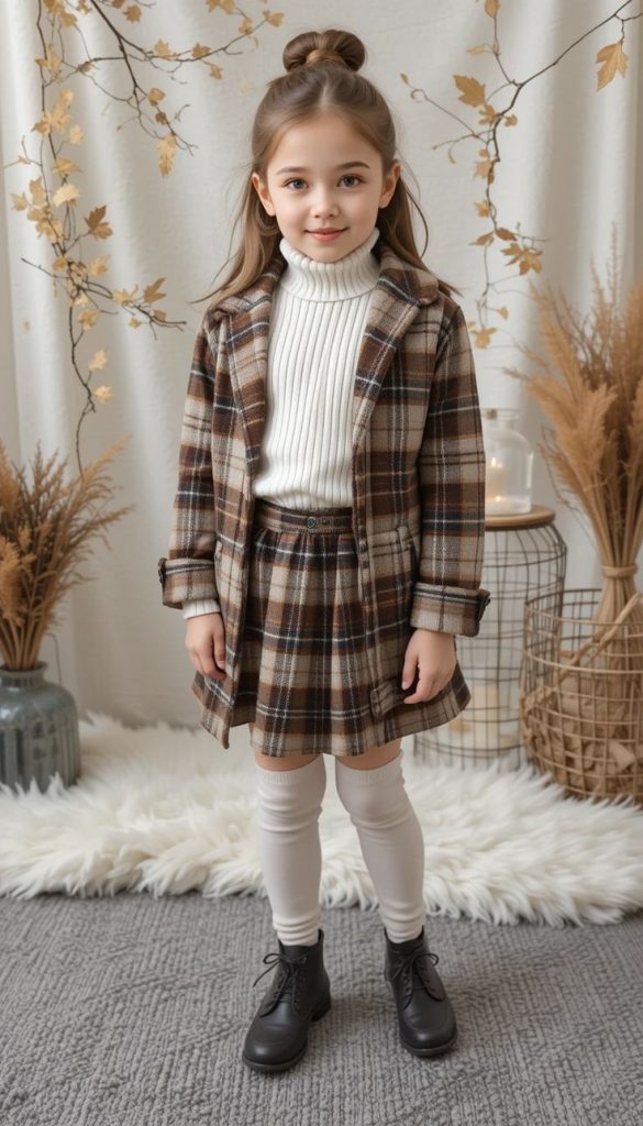 ست لباس پاییزی بچگانه قهوه ای چهارخونه