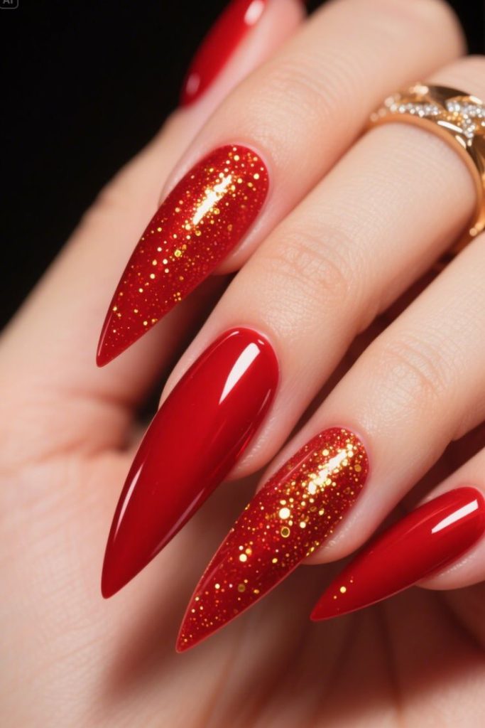 دیزاین ناخن قرمز اکلیلی