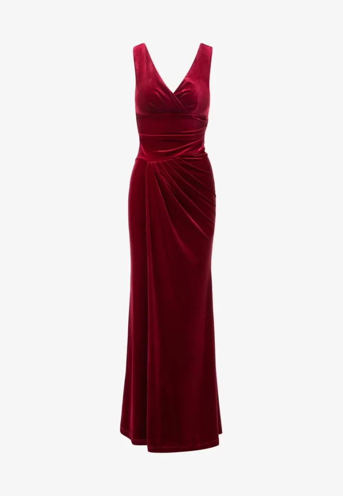 لباس مجلسی مخمل زرشکی بدون استین