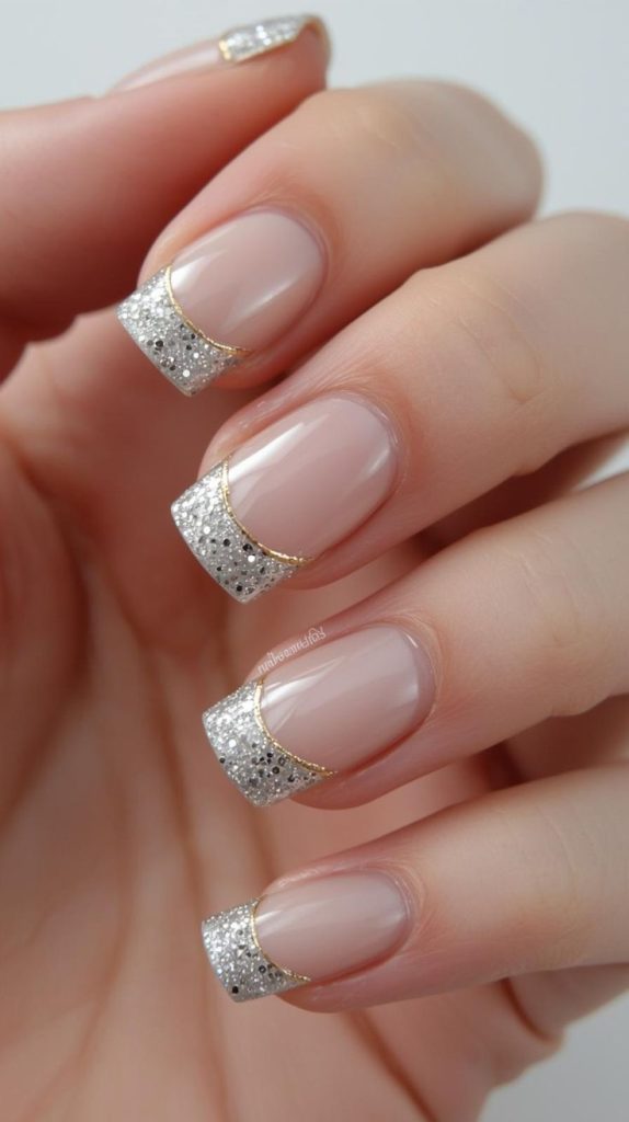 فرنچ ناخن شیک و خاص نقره ای اکلیلی