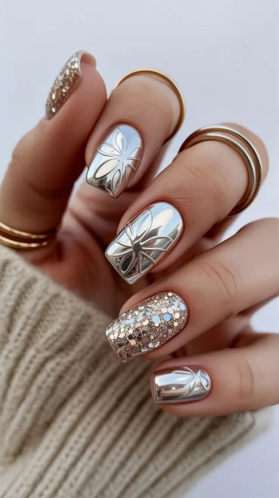 طرح ناخن کروم نقره ای