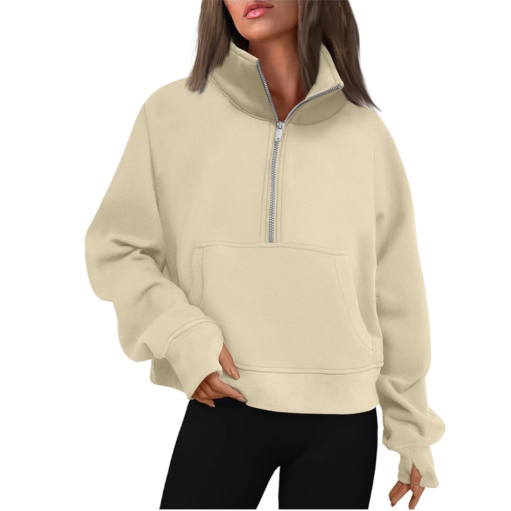 سویشرت زیپ‌دار کرمی زنانه