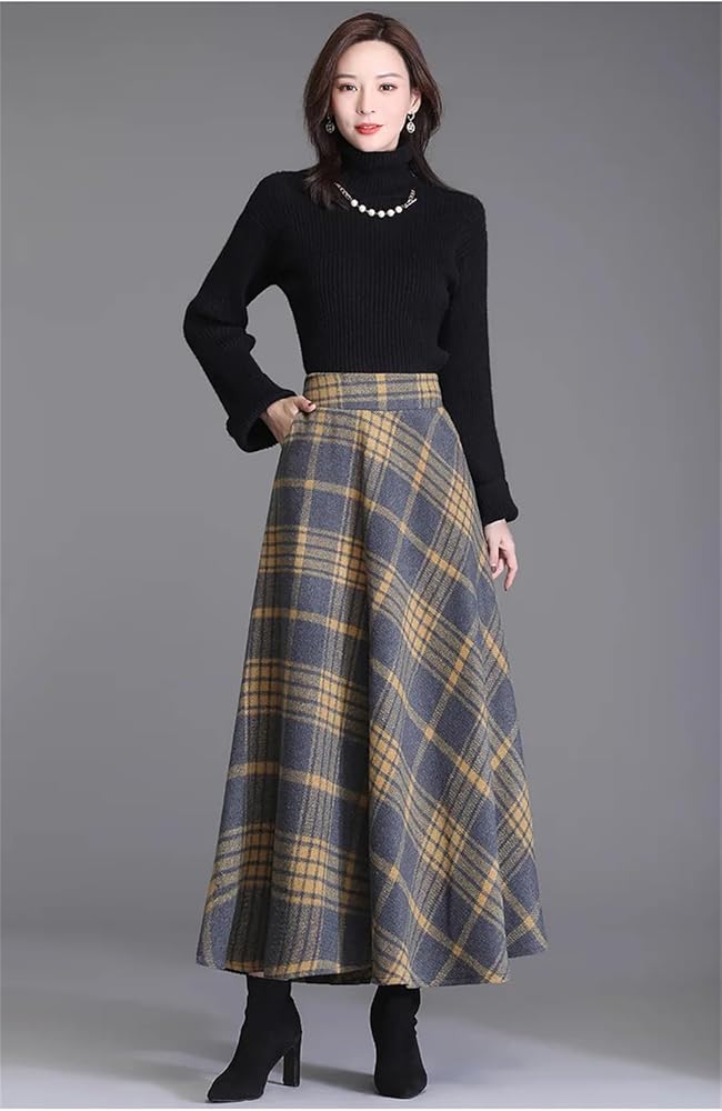 دامن پشمی راه راه طوسی و زرد