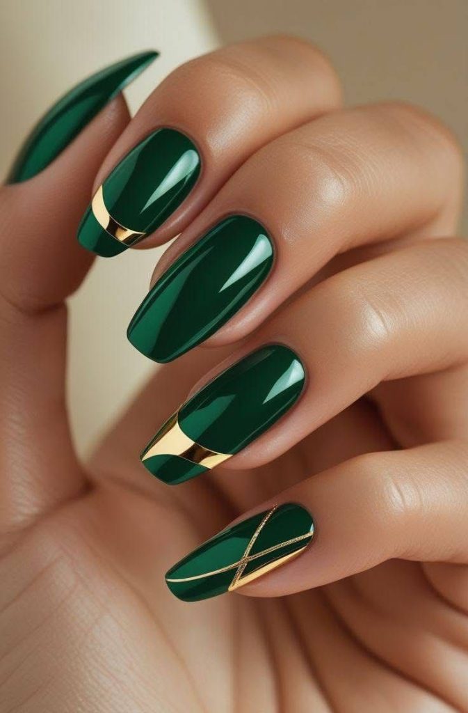 ناخن سبز ساده تیره