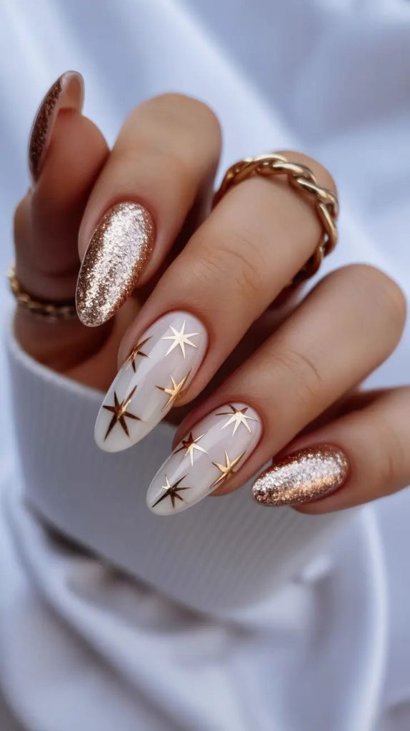 دیزاین ناخن با ستاره طلایی