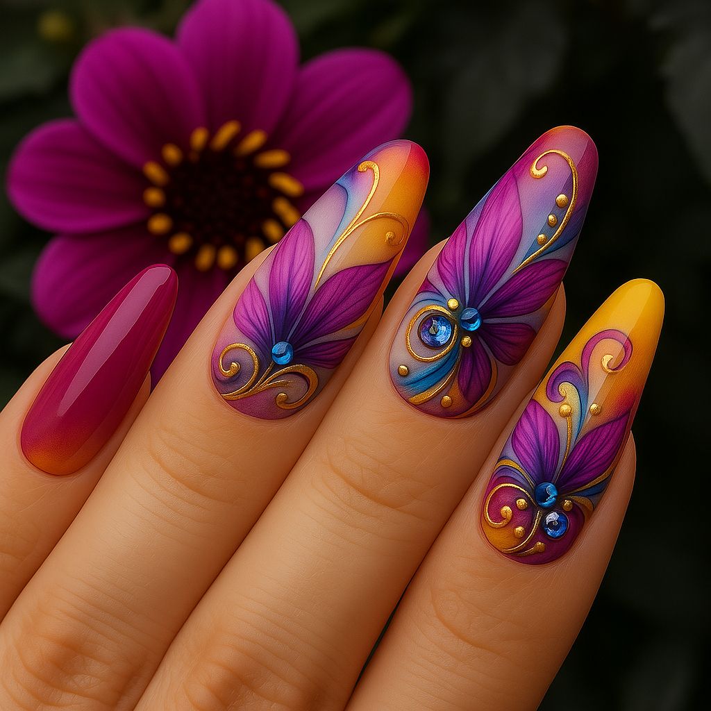 دیزاین فانتزی ناخن با گل