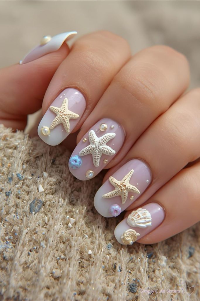 دیزاین ناخن گلبهی با طرح ستاره دریایی