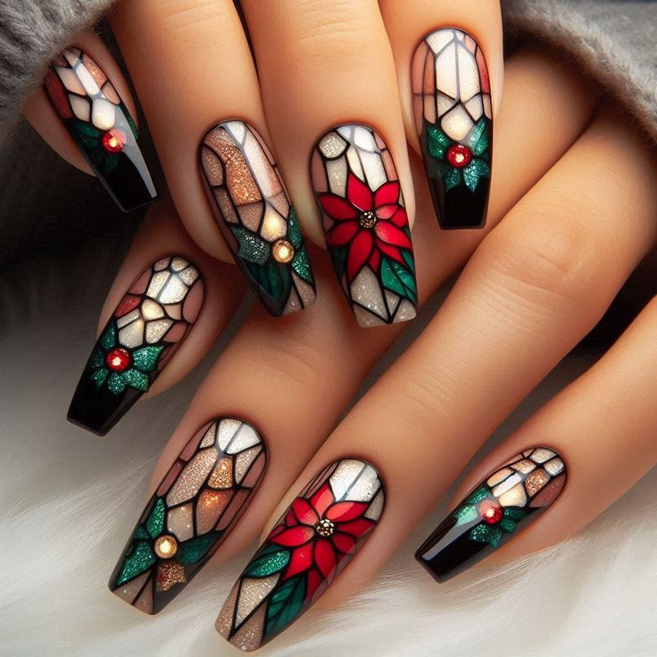 دیزاین ناخن طرح ویترای طرح گل