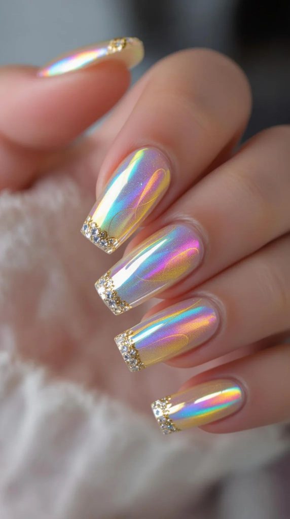 مدل ناخن براق هفت رنگ