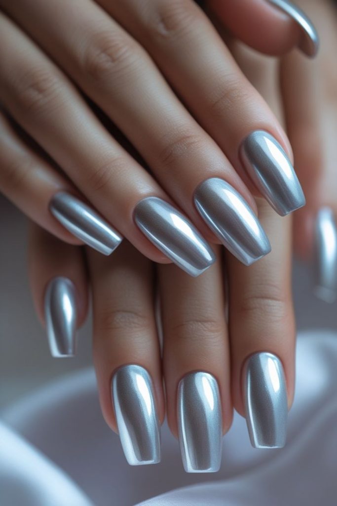 مدل ناخن براق نقره ای