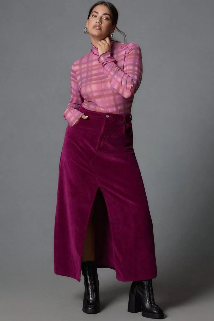 دامن مخمل کبریتی زرشکی