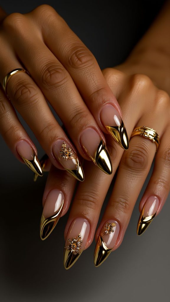 دیزاین ناخن با کروم طلایی