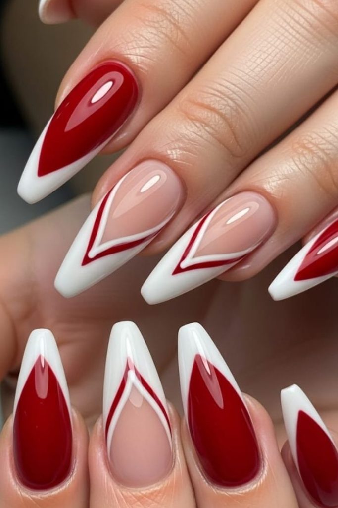 دیزاین ناخن قرمز و سفید