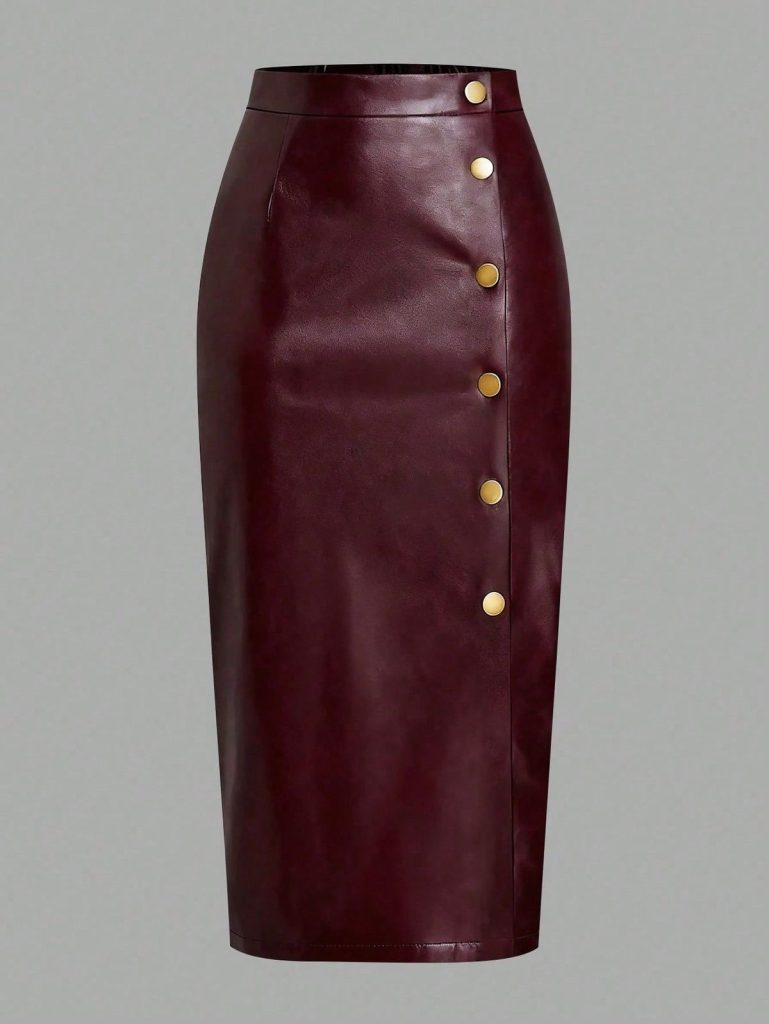 دامن چرمی زنانه زرشکی