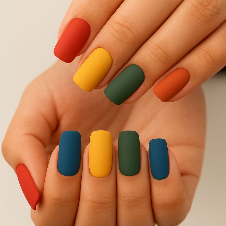 طراحی ناخن مات چند رنگ