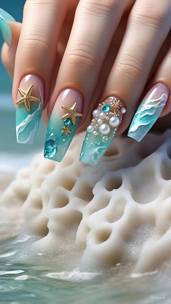دیزاین ناخن صدفی ابی