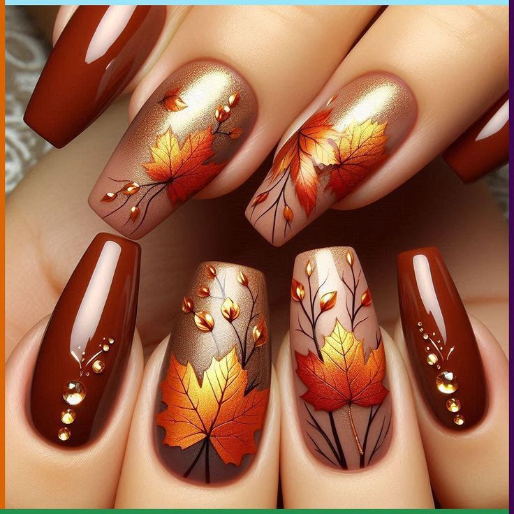 ترکیب رنگ و مدل طرح ناخن پاییزی