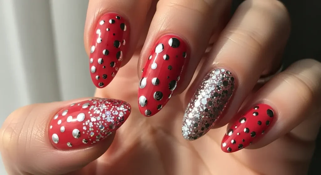 دیزاین ناخن با دایره متالیک