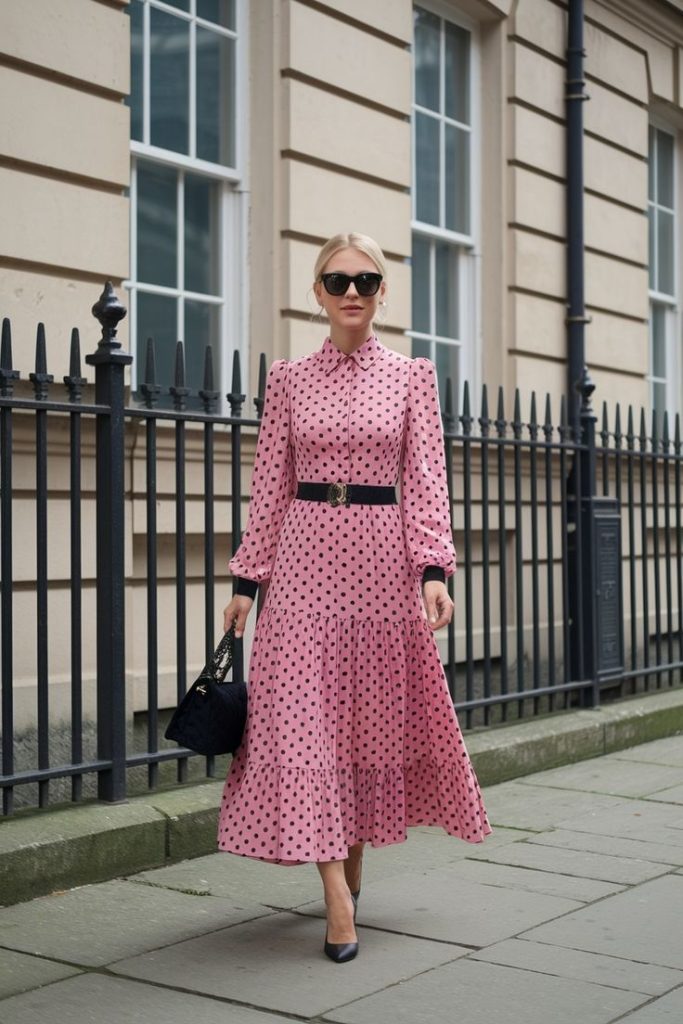 لباس مجلسی خالخالی صورتی و سیاه