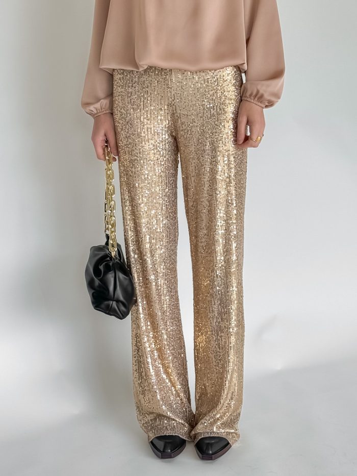 شلوار پولکی مجلسی زنانه زرد طلایی