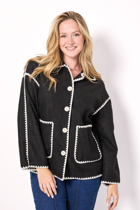 کت بافتی فلانل حاشیه‌دوز زنانه سیاه