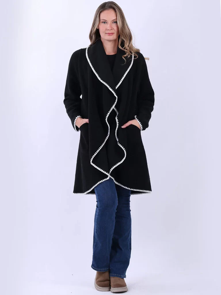 کت بافتی فلانل حاشیه‌دوز زنانه سیاه