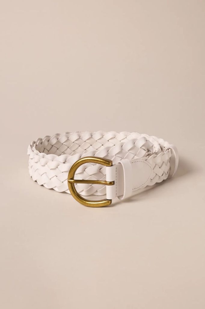 کمربند چرم حصیری سفید