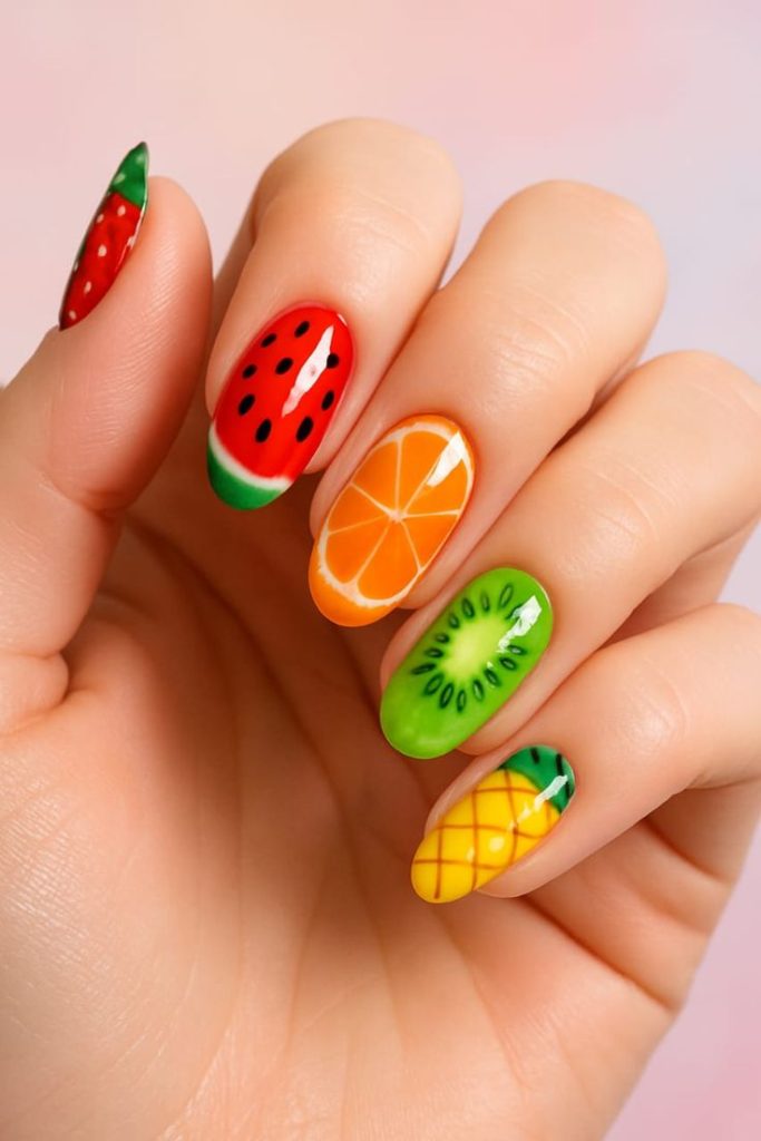 طرح میوه های مختلف روی ناخن