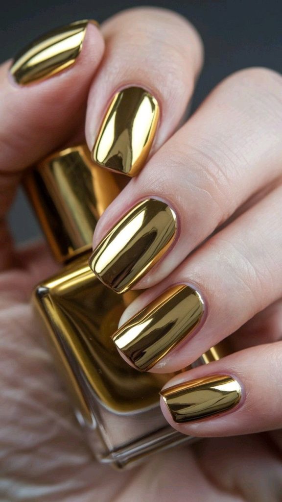 مدل ناخن براق طلایی