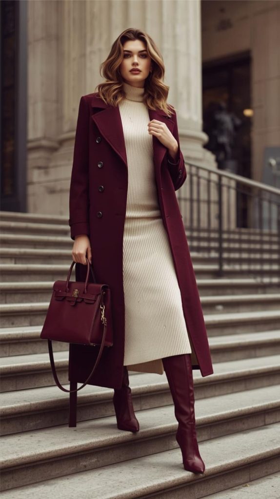 استایل پاییزی با کت چری بلند