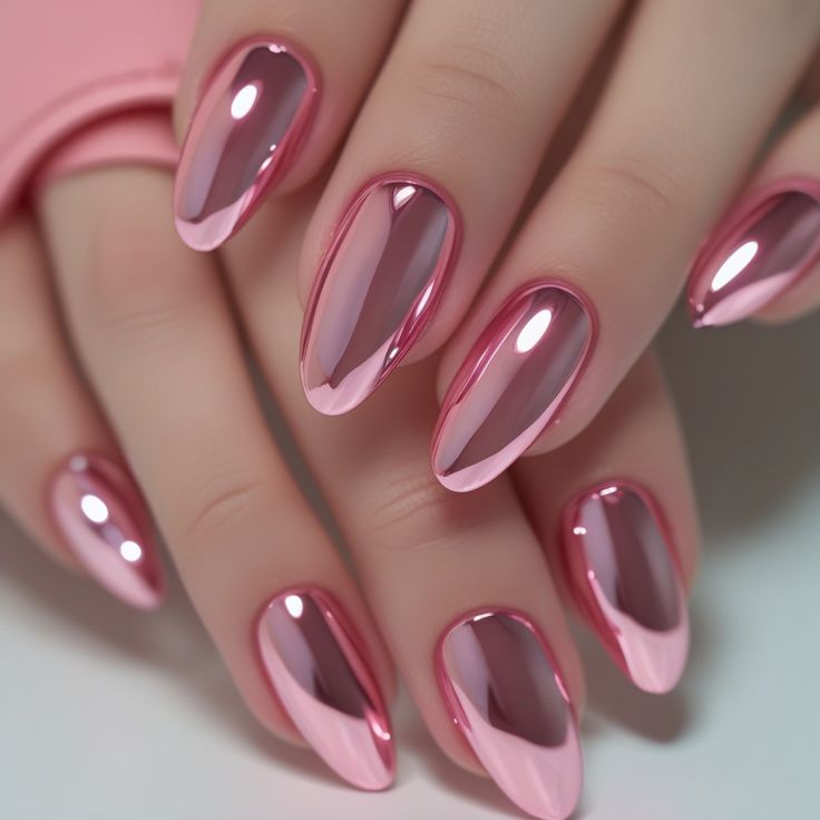 طراحی لاک ناخن صورتی براق 