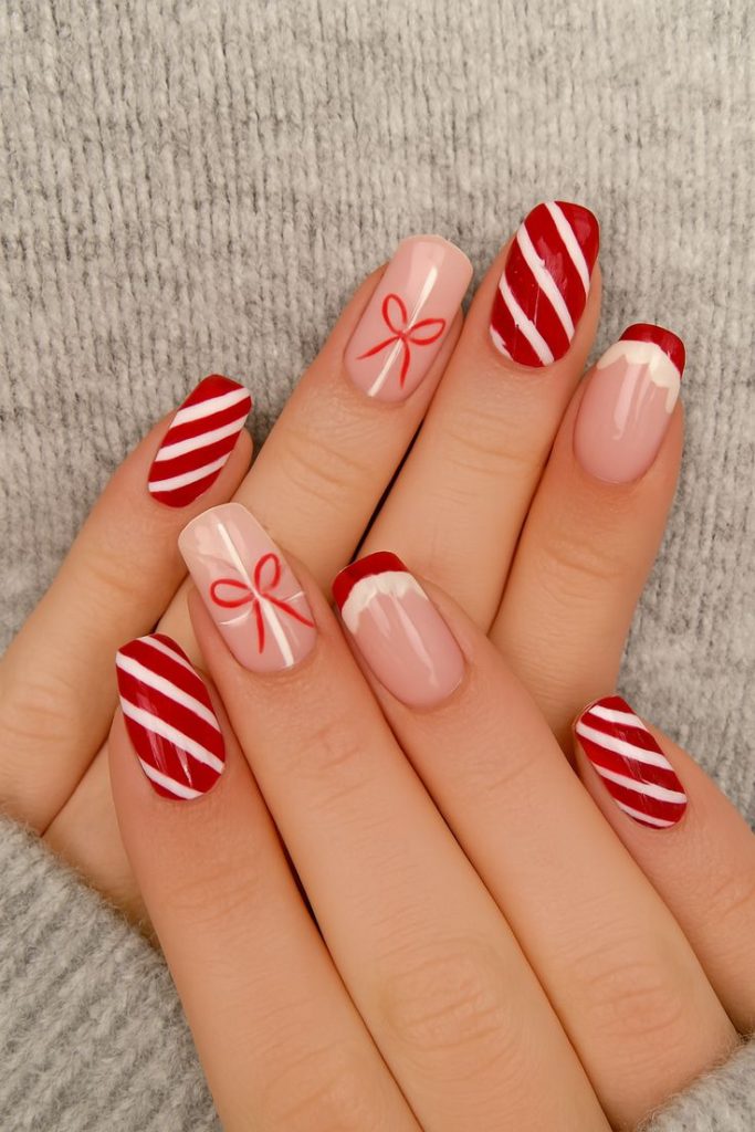 دیزاین ناخن قرمز و سفید