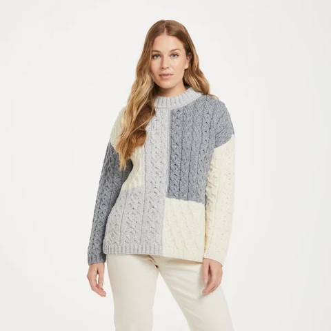 ژاکت ماشینی بافت حجیم سفید طوسی